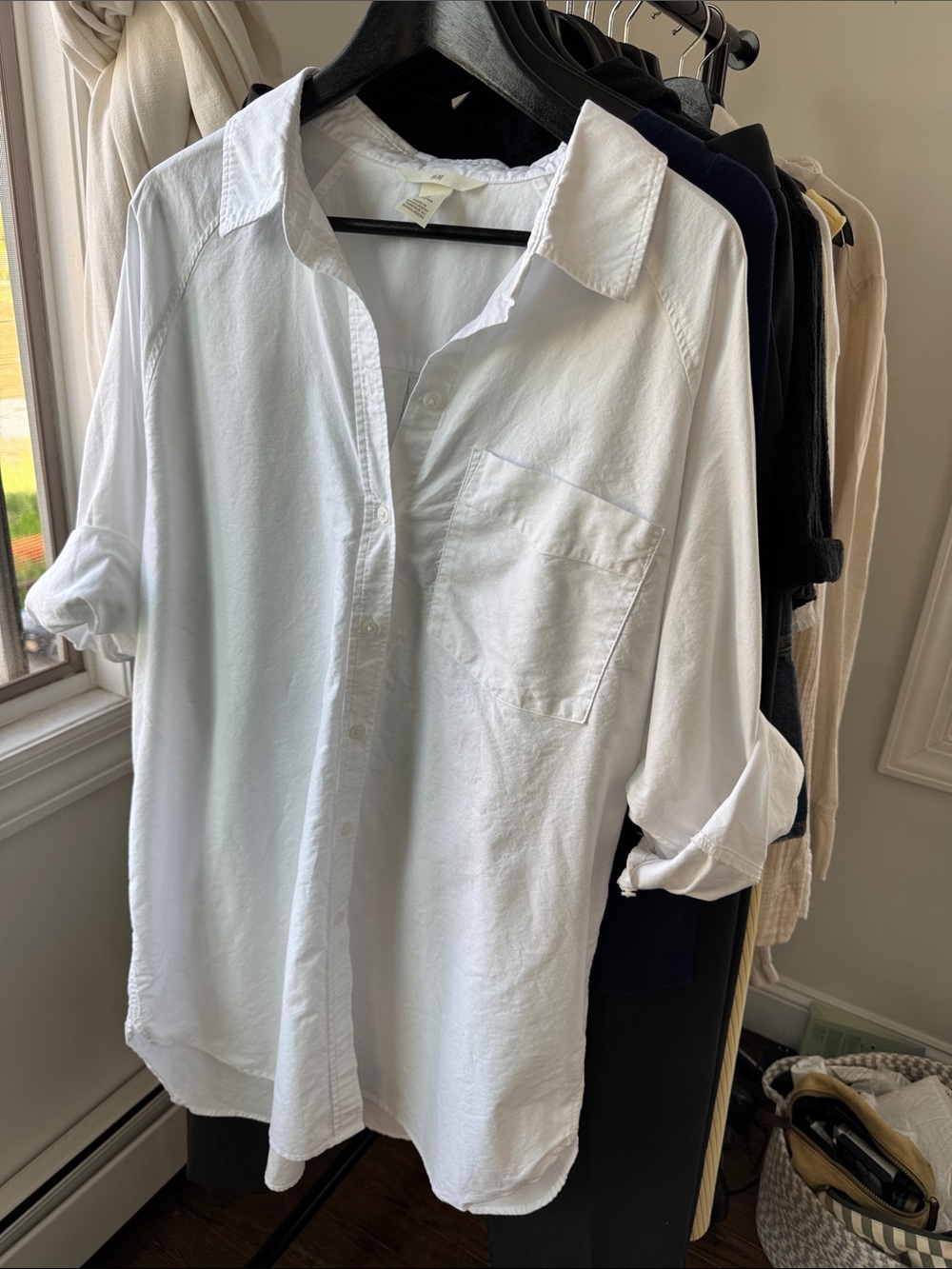 H&M White Collared Button-Down Shirt Dress